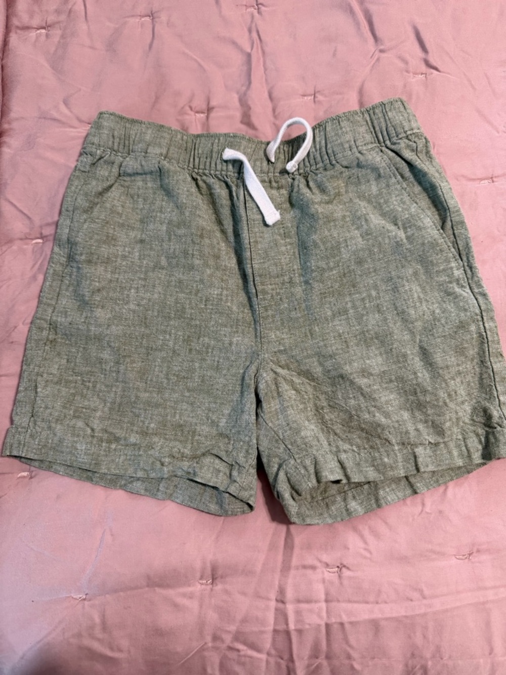 Janie and Jack Olive Green Linen-Blend Drawstring Shorts